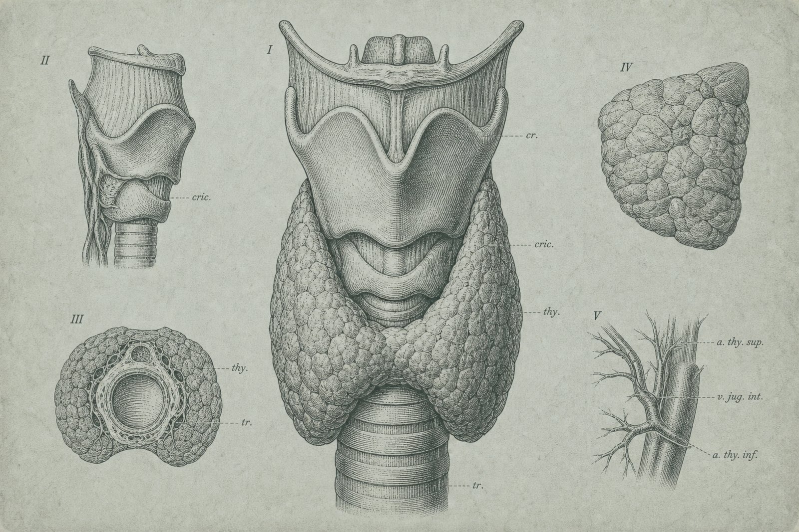 Vintage plate: the thyroid and larynx, multi-figure